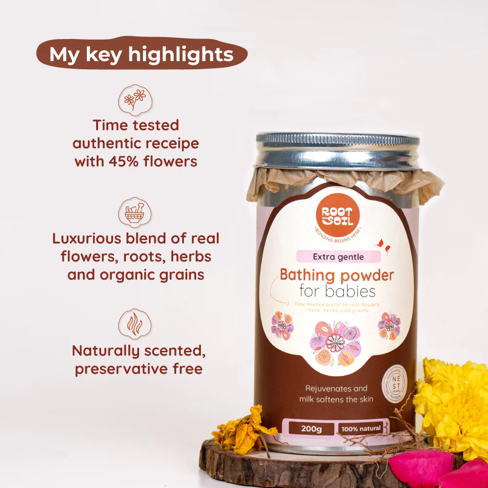 Extra Gentle Baby Bathing Powder | Time-tested blend of Real Flowers, Herbs & Grains | 0 m To 8 y | 200 g - Image 4